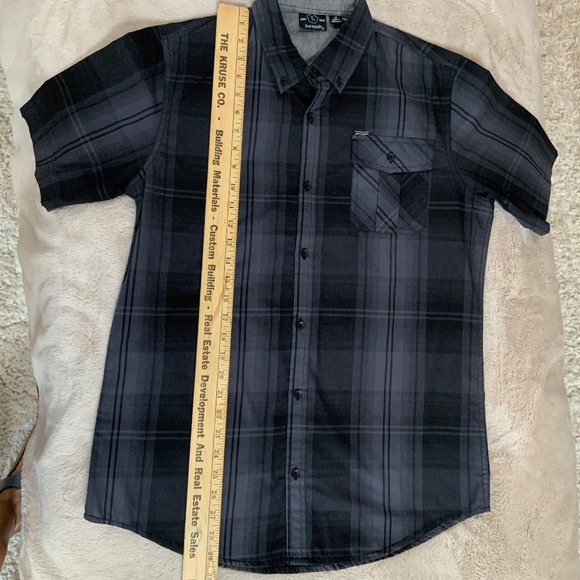 Burnside Grey M Short Sleeve Plaid Shirt - Picture 4 of 6